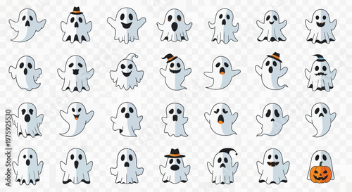 Set of cute cartoon ghosts for Halloween decoration.