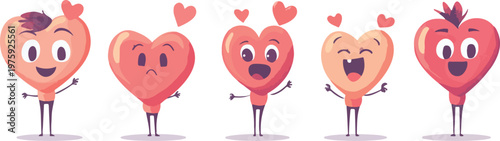 Red and white cartoon Valentine background with hearts and cute couple design