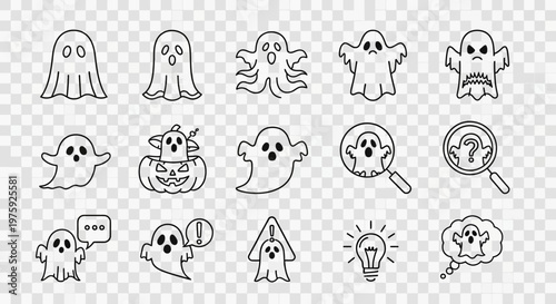 Set of hand drawn ghost doodle icons for Halloween design.