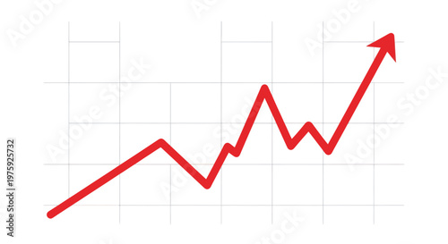 Financial growth chart with upward trending arrow on grid background.