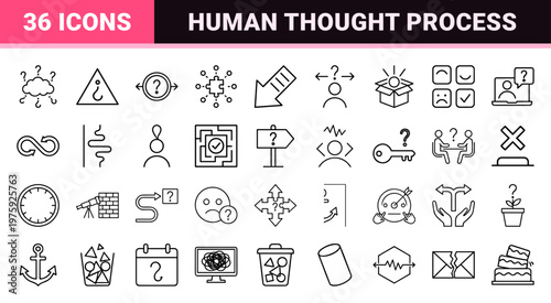 Minimalist confusion, doubt, and uncertainty outline elements.