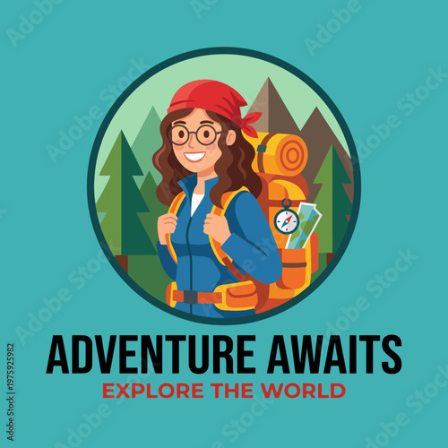 A spirited woman with a backpack is ready for an adventure in nature, representing exploration, freedom, and the joy of discovering new places and experiences.