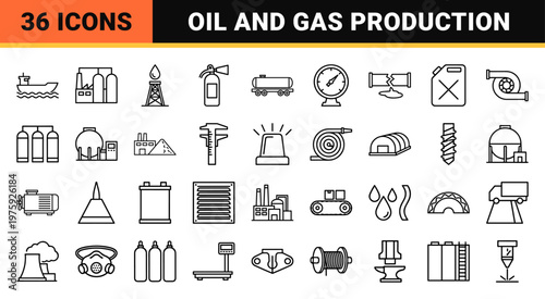 Minimalist heavy industry and oil refinery outline set