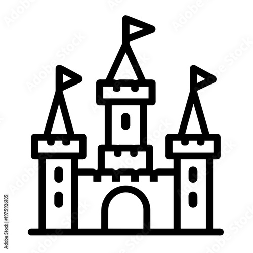 Minimalist medieval castle fantasy vector icon