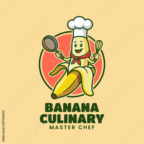 This whimsical banana character, dressed as a chef and armed with cooking tools, showcases the joy of culinary arts in a fun and playful representation of gastronomy.