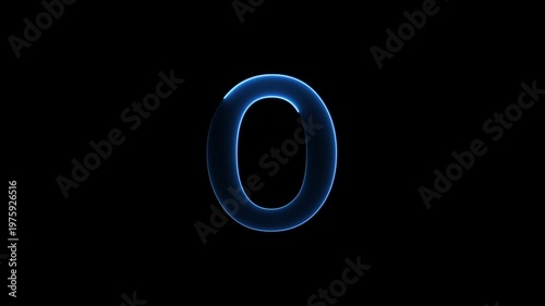 Glowing neon letter 'O' symbol, a shiny light font illustration on a black background English alphabet education type word writing letter text effect smooth footage sign symbol with black background