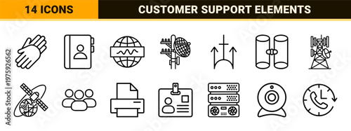Minimalist communication network and customer support linear outline elements