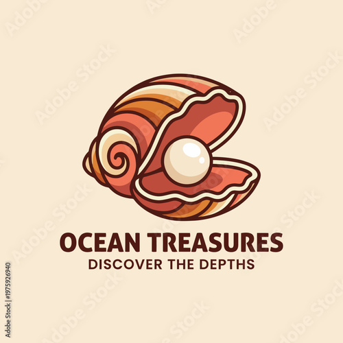 An artistic logo depicting a colorful shell with a pearl, representing the beauty and treasures of the ocean, perfect for aquamarine brands or marine-themed businesses.