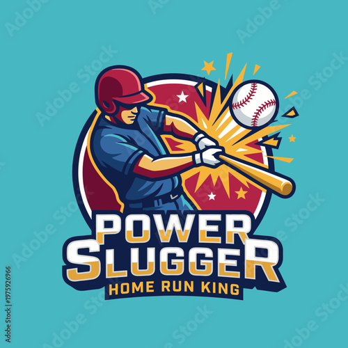 A vibrant logo illustrating a baseball player hitting a ball, capturing the excitement of sports and competition, ideal for baseball teams or sporting goods brands.
