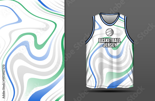 White basketball jersey design with wavy lines background