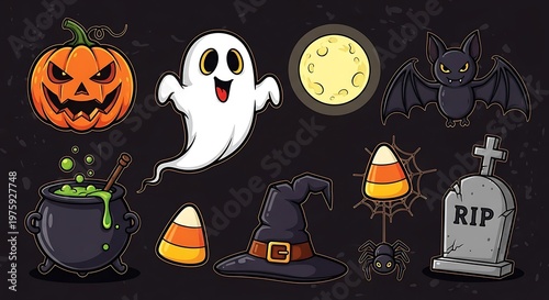 Halloween vector background with pumpkins and spooky elements