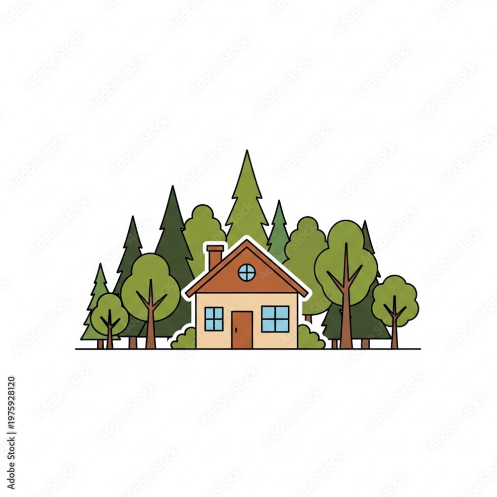 Naklejka premium Small house with brown roof windows.