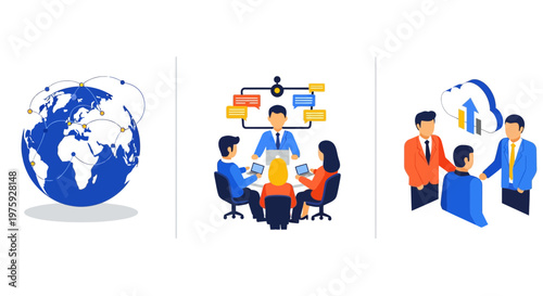 Global business network and team people meeting for cloud data technology and world connectivity growth