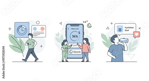 Active people monitor daily health goals using smartphone applications for exercise sleep quality and hydration habits