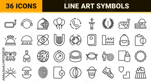 Minimalist line art core values and business utility icon set