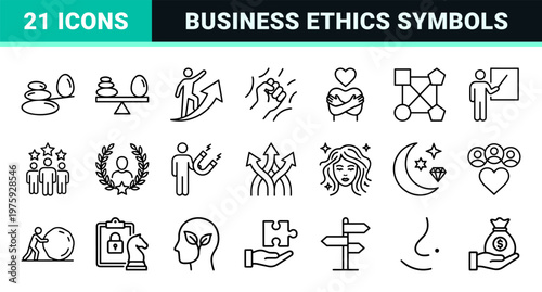 Minimalist outline core values and business ethics symbols.