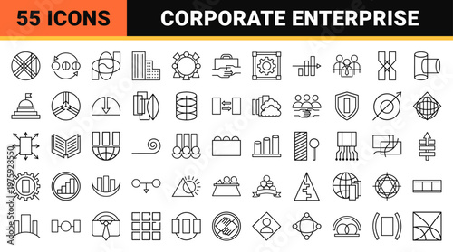 Minimalist corporate business and enterprise networking outline illustrations