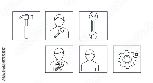 Set of icons representing tools and mechanical industry