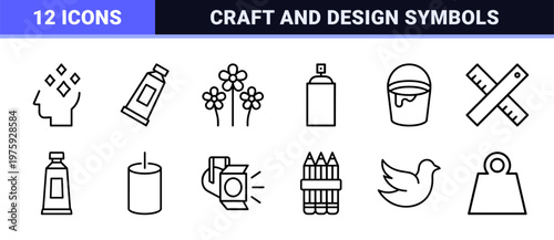 Minimalist creative craft line icons for design and art projects