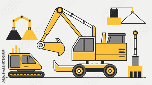 Construction Machinery Icons Flat Vector