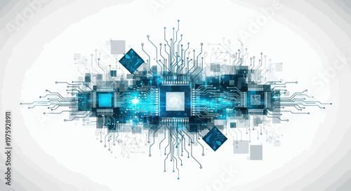 Digital circuit board with glowing connections, representing artificial intelligence.