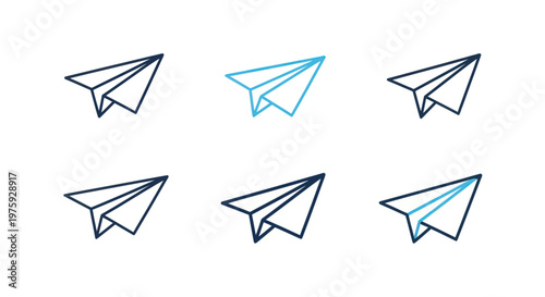 Paper airplane icon set, digital message concept, vector illustration on white background.