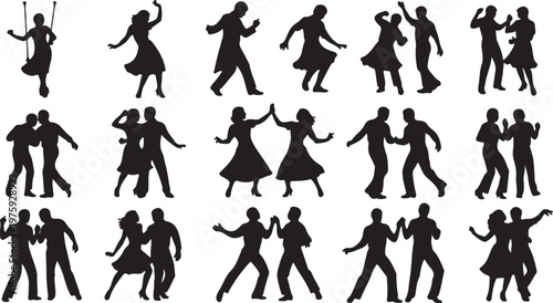 Single one line drawing man and woman dancing Lindy hop or Swing. Male and female characters performing dance at school or party night. Modern continuous line draw design graphic vector illustration