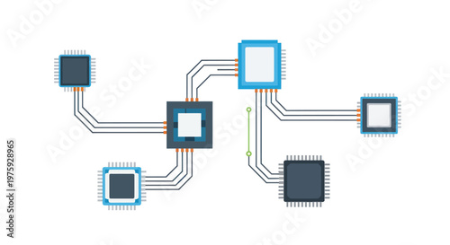 Computer chips connected in a network diagram