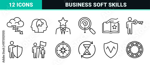Minimalist Corporate Core Values and Business Ethics Outline Icon Set