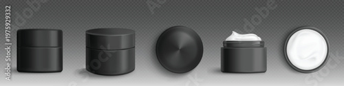Black jar with cream, cosmetic plastic container
