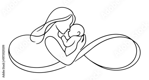 Mother and baby infinity line icon, eternal love, motherhood care, parent child minimal outline
