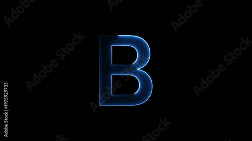 Glowing neon letter 'B' symbol, a shiny light font illustration on a black background English alphabet education type word writing letter text effect smooth footage sign symbol with black background
