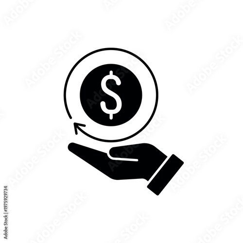 icon an roi with hand holding dollar coin and circular refresh arrow, isolated against a clean background.