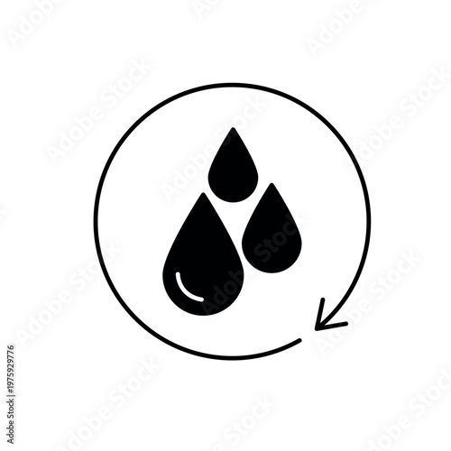 icon a reuse water with liquid drops inside a circular arrow frame, isolated against a clean background.