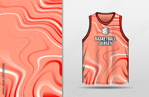 Basketball jersey design with red wavy lines background