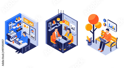 Job at home or park in office on laptop with desk or pc for nomad life