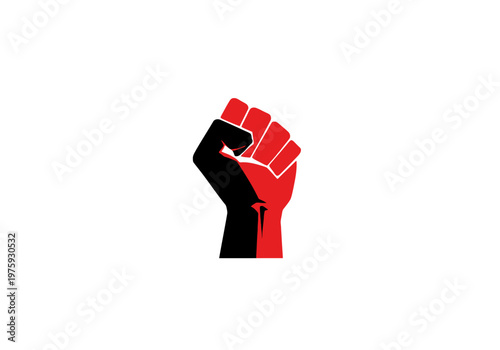 Powerful Raised Fist Symbolizing Unity and Strength in Black and Red.