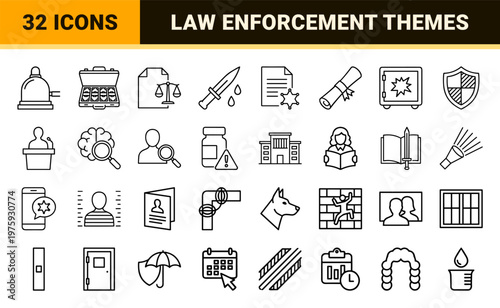 Criminal justice and law enforcement minimalist outline thin stroke geometric concept