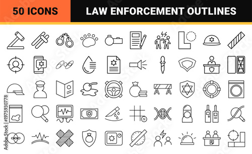 Law Enforcement and Criminal Justice Minimalist Outline Icon Set