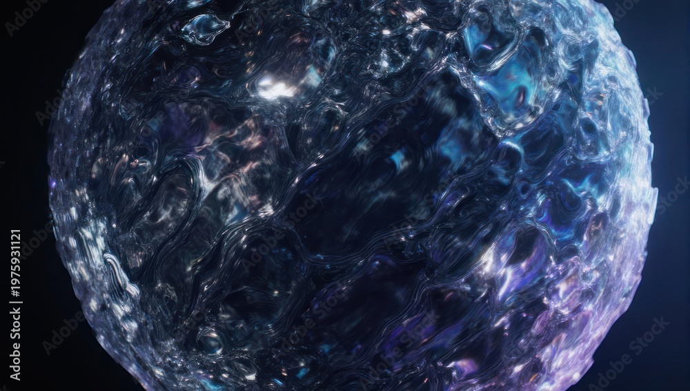 Obraz premium Abstract Ice Sphere with Intricate Surface Details and Dark Background.