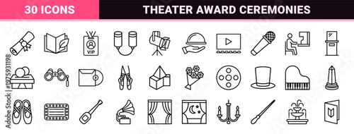 Minimalist outline culture ceremony and entertainment icons set