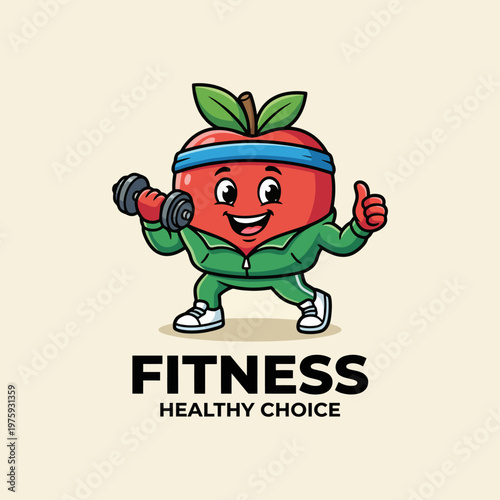 This vibrant illustration features a cheerful apple character promoting fitness, showcasing a fun and engaging approach to healthy living and exercise.
