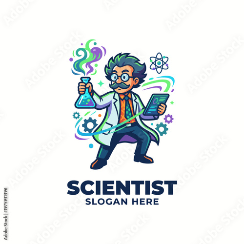 This image showcases a cartoon scientist character engaged in fun experiments, promoting curiosity and exploration in the field of science and innovation.