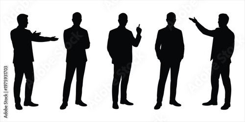 Five Black Silhouettes Of Men In Business Attire Posed Differently suit