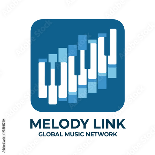 This sleek logo design features piano keys in a dynamic formation, representing a global music network, perfect for branding in the music industry and cultural connections.
