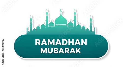 Ramadan mubarak banner with hanging traditional arabic lanterns and festive orange typography