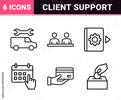 Minimalist customer support and technical service outline icon set.
