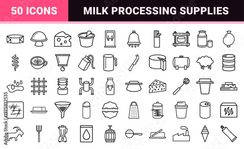 Minimalist outline dairy products and cheese shape elements