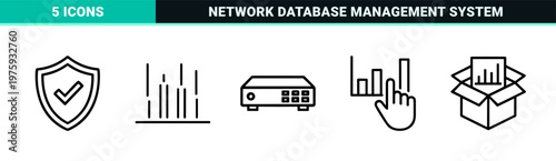 Minimalist data analysis and cloud computing outline geometric line art graphics.
