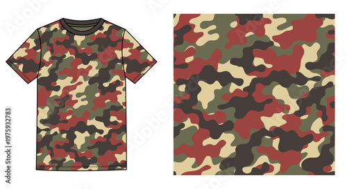 Vector camouflage t shirt mockup, Camo pattern